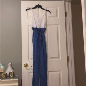 White and blue jumpsuit